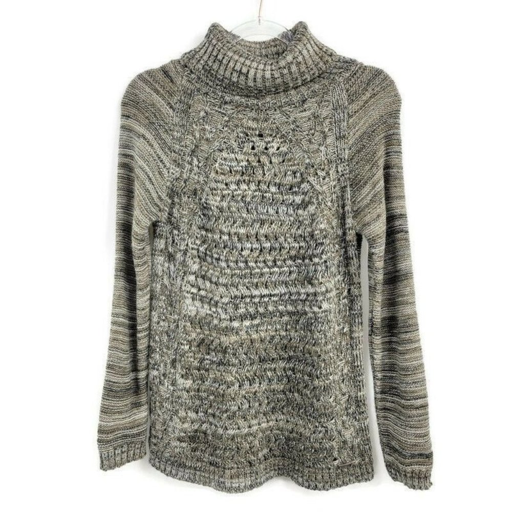 Smash! Cable Knit Sweater Variegated Gray Striped Long Sleeve Turtleneck Size S